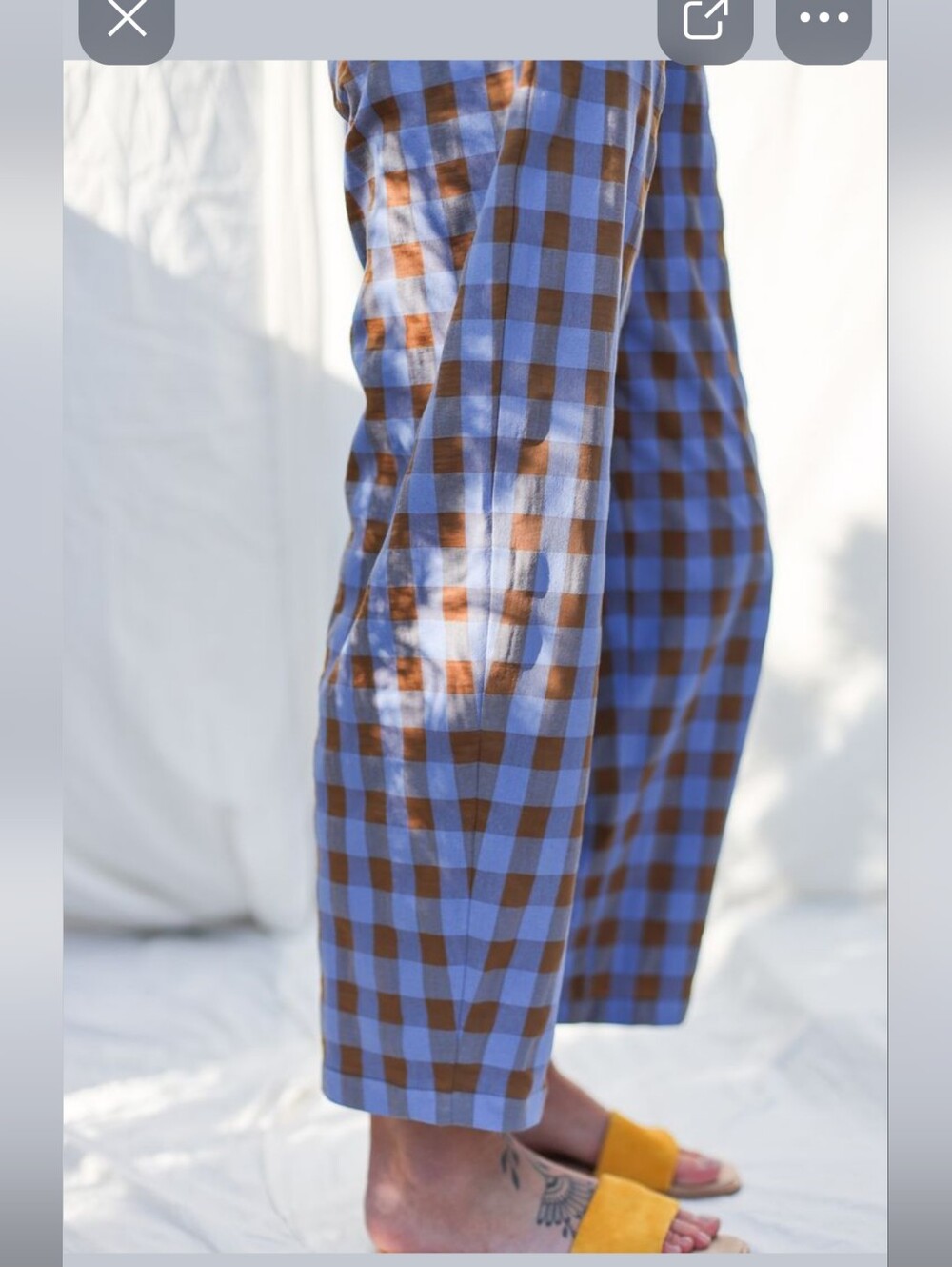 Wide-Leg Balloon Gingham Pants in Bluebonnet Check Linen
